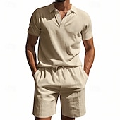 cheap Men&#039;s Classic Polo-Men&#039;s Golf Shirt Golf Polos Shirts Work Casual Lapel Short Sleeve Basic Modern Plain Buttons 2 Piece Summer Regular Fit Apricot Black White Navy Blue Light Grey Army Green Golf Shirt