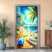 cheap Garage &amp; Door Banners-Beach Drinking Door Decorations Door Covers Door Tapestry Door Curtain Decoration Backdrop Indoor/Outdoor Door Banner for Front Door Farmhouse