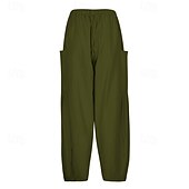 economico Pantaloni in lino e cotone semplici-Per donna Gamba larga Pantaloni Vacanza Moda Lunghezza intera Misura del girovita medio Semplice Elastico in vita Traspirante Confortevole Micro-elastico Streetwear Abbigliamento quotidiano Uscire