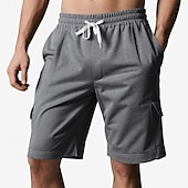cheap Classic-Men&#039;s Cargo Shorts Shorts Summer Shorts Drawstring Elastic Waist Multi Pocket Plain Comfort Wearable Knee Length Outdoor Sport Daily Fashion Casual Black Red