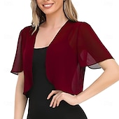 baratos Estolas de Casamento-Capa Elegante para Mulheres Proteção Solar Manga Curta Chiffon Indicada para Casamento Com Cor Pura Para Verão