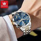 halpa Kvartsikellot-OLEVS 3676 Miehille suunnattu liiketoiminta kvartsikello Ruostumatonta terasta Vesitiivis Kuunvaihe Elegantti brändiaika