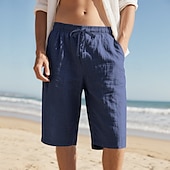 billiga Semester-Herr Capribyxor Linne Shorts Sommarshorts Beach Shorts Snörning Elastisk midja Slät Komfort Andningsfunktion Vadlängd Utomhus Dagligen Strand Semester Mode Svart Vit