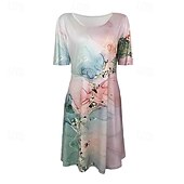 voordelige Afdrukken Bloemen Jurken-Dames Mini-jurk Zomerjurk Boho-jurk Modieus Modern Dagelijks Strand Weekend Normale pasvorm Bloemig Korte mouw V-hals Blozend Roze Zomer