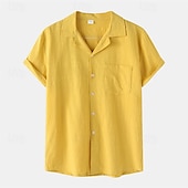 preiswerte Urlaub-Herren Hemd Freizeithemd Knopfhemd Einfach Urlaub Straße Schwarz Weiß Gelb Dunkelmarine Kurzarm Revers Sommer Bekleidung Button-Down