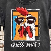 preiswerte Herren -Grafik -T -Shirt-Herren Hahn Vintage T-Shirt Gewaschenes Hemd Baumwolle Kurzarm Grafik Hemd Schwarz Bequemes T-Shirt Straße Täglich Modedesigner-Kleidung