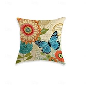 baratos estilo floral e plantas-Capa de Almofada Decorativa Pastoral com Flores 1PC Almofada Quadrada Macia para Sofá Capa de Almofada para Quarto Sala de Estar Cadeira