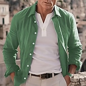 economico Vacanza-Per uomo Camicia in cotone e lino Semplice Vacanza Casual Quotidiano Nero Bianco Verde chiaro Rosa Manica Lunga Bavero Primavera Autunno Abbigliamento