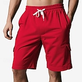 cheap Classic-Men&#039;s Cargo Shorts Shorts Summer Shorts Drawstring Elastic Waist Multi Pocket Plain Comfort Wearable Knee Length Outdoor Sport Daily Fashion Casual Black Red