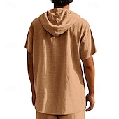 preiswerte Baumwoll-Leinenhemd-Herren Hemd Leinenhemd Popover-Hemd Freizeithemd Baumwollhemd Einfach Urlaub Straße Schwarz Weiß Gelb Marineblau Kurzarm Mit Kapuze Sommer Bekleidung Button-Down
