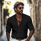 economico Strada-Per uomo Camicia Camicia con colletto alla coreana Camicia Estiva Abbigliamento da spiaggia Camicia casual Camicia con Bottoni Semplice Vacanza Abbigliamento quotidiano Nero Bianco Azzurro cielo Verde