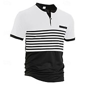 preiswerte Klassisches Poloshirt für Herren-Mehrfachpackungen 2St Herren Stehkragen Kurze Ärmel Weiß + Orange Polo mit Knopfleiste Golfshirt Golf Poloshirts Knöpfe Gestreift Urlaub Alltagskleidung Polyester Sommer