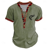 preiswerte Ethnischer Stil-Herren Grafik Stammes Henley Hemd Kurzarm 3D-Druck Mode Designer Basic Täglich Sommer Hellblau Schwarz Grün Khaki Henley Henley T-Shirt