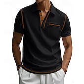 baratos Polo Clássico Masculino-Homens Camisa de golfe Camisas Polos de Golfe Trabalho Casual Lapela Manga Curta Básico Moderno Bloco de cor Patchwork Botões Verão Normal Preto Branco Vinho Azul Marinha cáqui Verde Tropa Camisa de