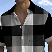 economico Geometrica-Per uomo Geometrico Blocco di colori Griglia / Plaid Camicia Camicia Estiva Camicia con Bottoni Manica Corta Moda Casual Vacanza Ferie Abbigliamento casual alla moda Estate Collo ripiegato Stampa 3D