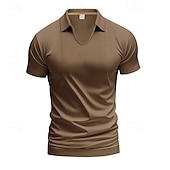 economico magliette di base-Per uomo Maglietta Camicia a Maniche Corte Manica Corta Scollo a V Bavero Primavera &amp; Autunno Semplice Moda Designer Sexy Vacanza Streetwear Uscire Aalbicocca Bianco Grigio chiaro Maglietta Top per