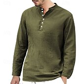 economico camicie casual da uomo-Per uomo Camicia Camicia Estiva Camicia casual Camicia da Spiaggia Camicia con Bottoni Nero Bianco Rosa Verde Blu Manica Lunga Semplice Henley Ferie Casual Quotidiano Bottonato Abbigliamento
