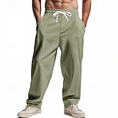economico Classico-Per uomo Pantaloni di Lino Pantaloni Pantaloni Estivi Pantaloni da Spiaggia Tasca Coulisse Elastico in vita Semplice Comodità Traspirante Vacanza Quotidiano Ferie Hawaiano Boho Nero Bianco