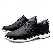 economico Scarpe da Golf da Uomo-scarpe da golf brogue bianche da uomo: resistenti sneakers in similpelle con lacci e dettagli traforati per gli appassionati di golf e sport
