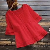 preiswerte Damen Einfache Oberteile-Damenbluse Peplum Einfarbig Stilvoll Lässig 3/4 Länge Ärmel Rundhals Reguläre Tops Täglicher Patchwork Weiß Rot Blau Grün Sommer