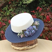 tanie Ochrona przeciwsłoneczna-szeroki rondo letniego kapelusza plażowego z wiązaniem z koronki kwiatowej, oddychający materiał papierowy, elegancki pastelowy wzór zapewniający ochronę przed słońcem na zewnątrz