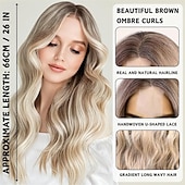 economico Parrucche trendy sintetiche-Parrucche lunghe ondulate da castano a biondo per donne, 27 parrucche lunghe e ricce, parrucca naturale ombré resistente al calore con rete per parrucca, parrucche sintetiche per donne, feste in