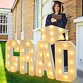 economico Luci decorative-decorazioni per la laurea 60/90/120 cm grandi lettere luminose per laureati berretto da laurea lettera bianca per laureati con luci per asilo nido scuola materna scuola superiore college festa di