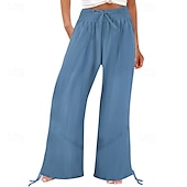 cheap Plain Cotton Linen Pant-Women&#039;s Cotton Linen Shorts Linen-Inspired Pants Cotton Linen Pants Fashion Full Length Natural Plain Pocket Elastic Drawstring Design Comfy Outdoor Comfortable Outdoor Street Going out Orange red
