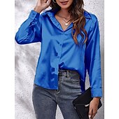 voordelige Dames eenvoudige tops-Dames Overhemd Effen Kleur Bloemig Effen Stijlvol Modern Casual Lange mouw Overhemdkraag Normale tops Dagelijks Knop Zwart Wit Blozend Roze Wijn Marine Blauw Zomer Lente