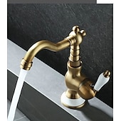 economico Classici-miscelatore monocomando per lavabo da bagno in ottone, rubinetti monocomando per lavabo a ponte rubinetto in ceramica, rubinetti monoforo per tubo flessibile freddo e caldo