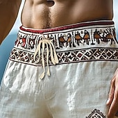 economico Vacanza-Per uomo Shorts Shorts di Lino Pantaloncini Estivi Shorts da Spiaggia Coulisse Elastico in vita Gamba Dritta Geometrico Semplice Comodità Traspirante Lunghezza al ginocchio All&#039;aperto Quotidiano Ferie