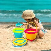 cheap Beach &amp; Outdoor Toys-3 Packs Foldable Pail Bucket 2L Silicone Collapsible Easter Buckets for Kids Multi Purpose for Fun Summer Activities Camping Gear Beach Essentials