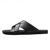 billige Ferietøfler-brune sandaler i imitert skinn med kryssrem – uformelle slip-on sandaler med slitesterk såle, perfekt for hverdagskomfort, ferie og utendørseventyr