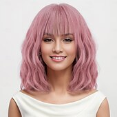levne Syntetické trendy paruky-Syntetické paruky Mírné vlny Curly Weave Asymentrický střih Elegantní ofina na stroji Paruka 14&quot; A1 Umělé vlasy Dámské Párty Klasické Pohodlné Růžová