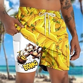 cheap Food &amp; Drinks-Men&#039;s Funny Monkey Banana Lined Shorts 2 in 1 Board Shorts Swim Shorts Mid Waist Hawaiian Vacation Holiday Beach Wear Side Pockets With Compression Liner Elastic Drawstring Waist Designer Clothing