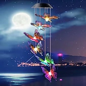 abordables Luces de paisaje-1 luz solar de carillón de viento con forma de mariposa para exteriores, ideal para patio, jardín, terraza, balcón, paisaje, decoración de ambiente.