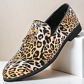 levne Pánské nazouváky a mokasíny-pánské slip-on společenské boty s leopardím vzorem - stylová společenská obuv na taneční párty a speciální akce