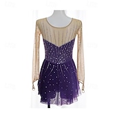 cheap Figure Skating Dresses-Figure Skating Dress Women&#039;s Girls&#039; Ice Skating Dress Violet Patchwork Thumbhole Mesh Spandex Stretchy Training Practice Professional Skating Wear Thermal Warm Crystal / Rhinestone Long Sleeve Ice