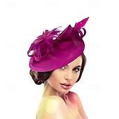abordables Fascinators-Coiffe Lin Chapeau Fedora Mariage Soirée Fête du thé Course de Chevaux Cocktail ancien Mignon Simple Avec Plume Casque Couvre-chef