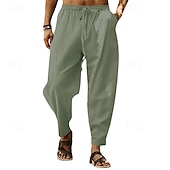 baratos Clássico-Homens Calças de linho Calças Calça verão Calças Harem Bolsos Com Cordão Cintura elástica Tecido Conforto Respirável Comprimento total Ao ar livre Casual Diário Moda Estilo Clássico Branco Amarelo