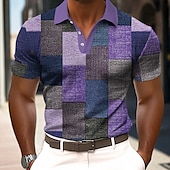 levne Pánské Color Block Polo-Pánské Barevné bloky Pólo Krátký rukáv Polo tričko Košile s límečkem Na běžné nošení Venkovní Oblečení na atletiku Denní nošení 3D tisk Léto Rubínově červená Vodní modrá Fialová