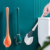 abordables Aparatos para el baño-Cepillo limpiador de inodoro moderno y flexible de silicona Caspa para el hogar, soporte de pared y juego de limpieza, limpieza profunda, compacto y oculto.