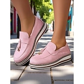 ieftine Mocasini de Damă-mocasini de damă cu platformă din piele întoarsă artificială cu detaliu cu ciucuri – stil la modă și la modă pentru zilele casual de birou și ieșirile zilnice