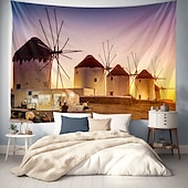 billiga Ocean Beach Gobeläng-Landskap Strand Vindkraftturbiner Tapestry Stor Tapestry Mural Dekor Fotobakgrund Filt Gardin Hem Sovrum Vardagsrum Dekoration