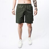 baratos Clássico-Homens Bermuda Cargo Calção Shorts de verão Com Cordão Cintura elástica Bolso multi Número Conforto Vestível Comprimento do joelho Ao ar livre Esporte Diário Moda Casual Preto Cáqui