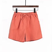 baratos Shorts de linho de algodão-Mulheres Shorts de algodão e linho Calção Calças Roupa de rua Casual Curto Natural Tecido Bolsos Design de cordão elástico Confortável Exterior Ao ar livre Feriado Verde Floresta Ferrugem Azul