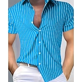 economico camicia da uomo con bottoni-Per uomo Camicia Estiva Camicia casual Camicia da Spiaggia Camicia con Bottoni Giallo Verde chiaro Rosa Rosso Blu Manica Corta A righe Bavero Vacanza Camicia hawaiana Abbigliamento Poliestere Moda