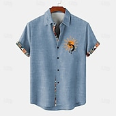 economico Classico-Per uomo Camicia Camicia di lino Camicia hawaiana estiva Camicie retrò Camicia vintage Camicia etnica Quotidiano Verde chiaro Blu Azzurro cielo Marrone Manica Corta Collo ripiegato Estate Primavera