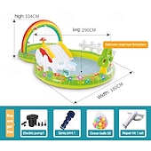 olcso Medencék, pezsgőfürdők és kellékek-felfújható dinoszaurusz játszóközpont szabadtéri játszóház felfújható vízi park gyerekmedencével, vízpermettel, vízeséssel és 6 labdával, többszínű