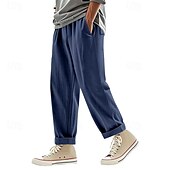 economico Classico-Per uomo Pantaloni di Lino Pantaloni Pantaloni Estivi Pantaloni da Spiaggia Tasca Coulisse Elastico in vita Semplice Comodità Traspirante Vacanza Quotidiano Ferie Hawaiano Boho Nero Bianco